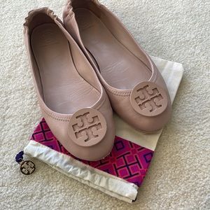 Tory Burch travel flats, pinkish tan